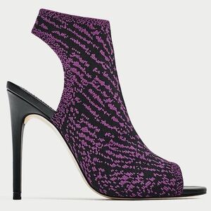 Zara Woman Purple & Black Patterned Fabric Peep Toe High Heels – Women’s Size 10